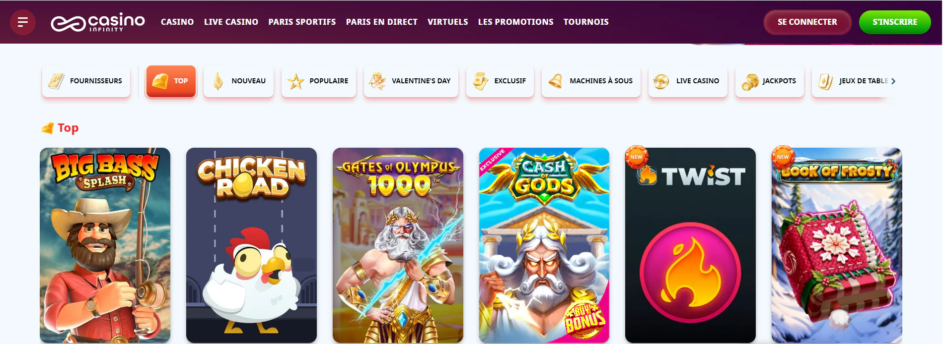 Page d'accueil de Casinoinfinity